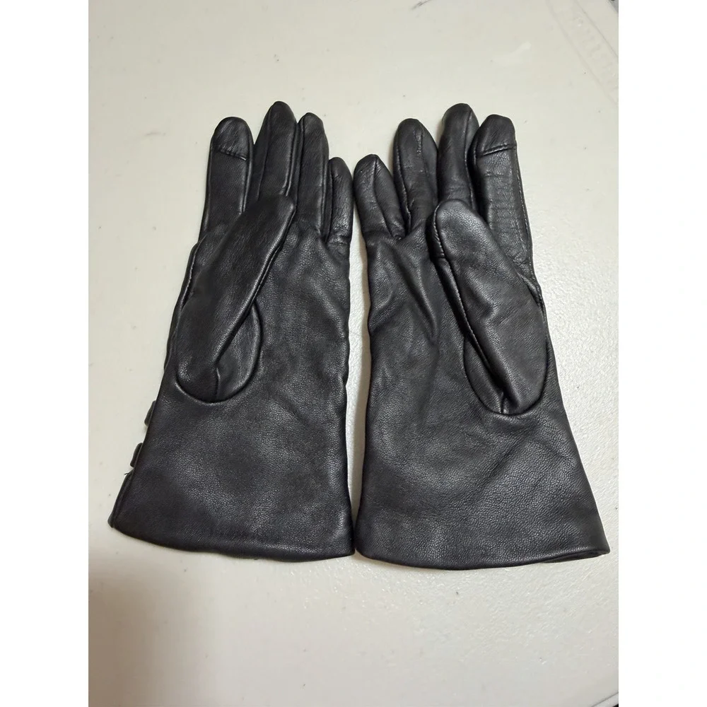 NWT Cole Haan Women's Braided-Cuff Leather Gloves Large Black